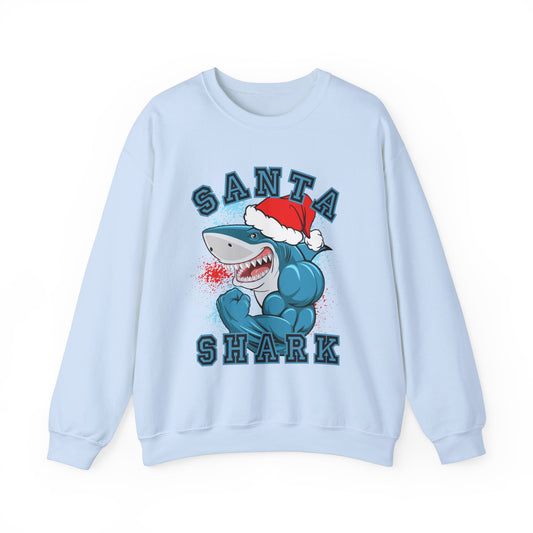 Ugly Men's Christmas Sweatshirt: Santa Shark - Festive and Fun Muscle-Bound Shark Design