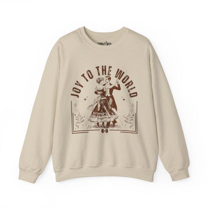 Women’s Heavy Sweatshirt – “Joy to the World” with Dancing Vintage Couple | Cozy and Charming Holiday Apparel