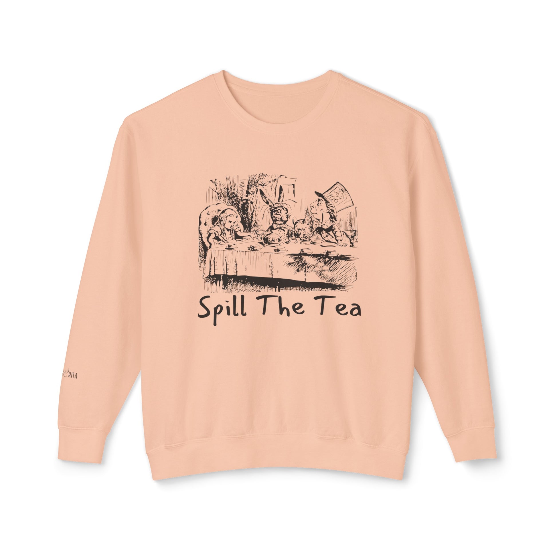 Eddy and Rita Women's Lightweight Crewneck Sweatshirt - "Spill the Tea" Retro Alice In Wonderland Graphic