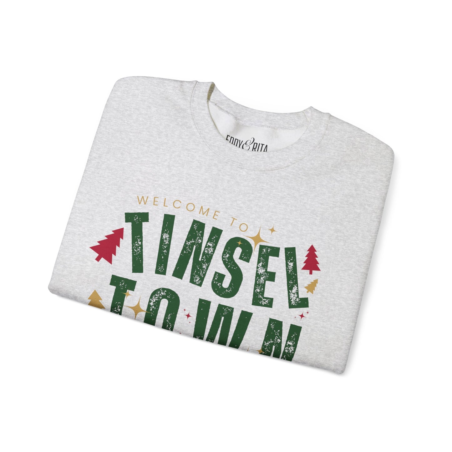 Women's Heavy Sweatshirt – "Tinsel Town" Fun and Festive Christmas Graphic Sweatshirt