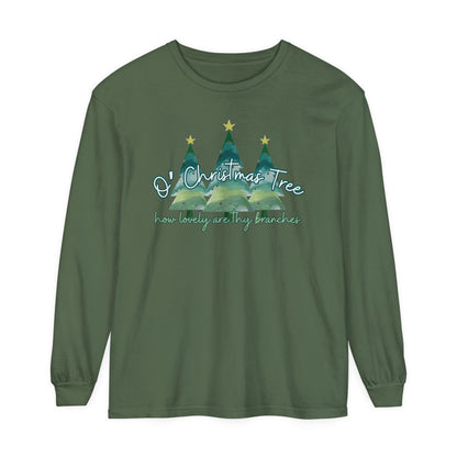 Women's Comfort Colors Long Sleeve Tee: 'O' Christmas Tree, How Lovely Are Thy Branches' Festive Holiday Apparel - Eddy and Rita