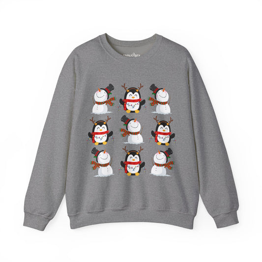 Women’s Heavy Sweatshirt – Snowmen and Penguins Pattern | Cozy and Festive Winter Pullover