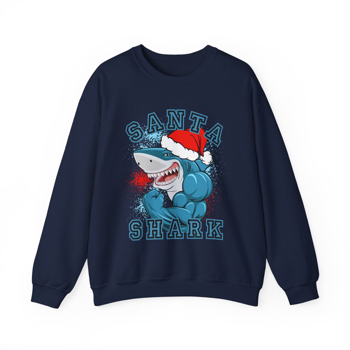 Ugly Men's Christmas Sweatshirt: Santa Shark - Festive and Fun Muscle-Bound Shark Design