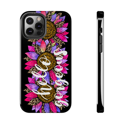 Hello Gorgeous Pink Purple Leopard Sunflowers iPhone Case - Stylish Floral Protective Cover