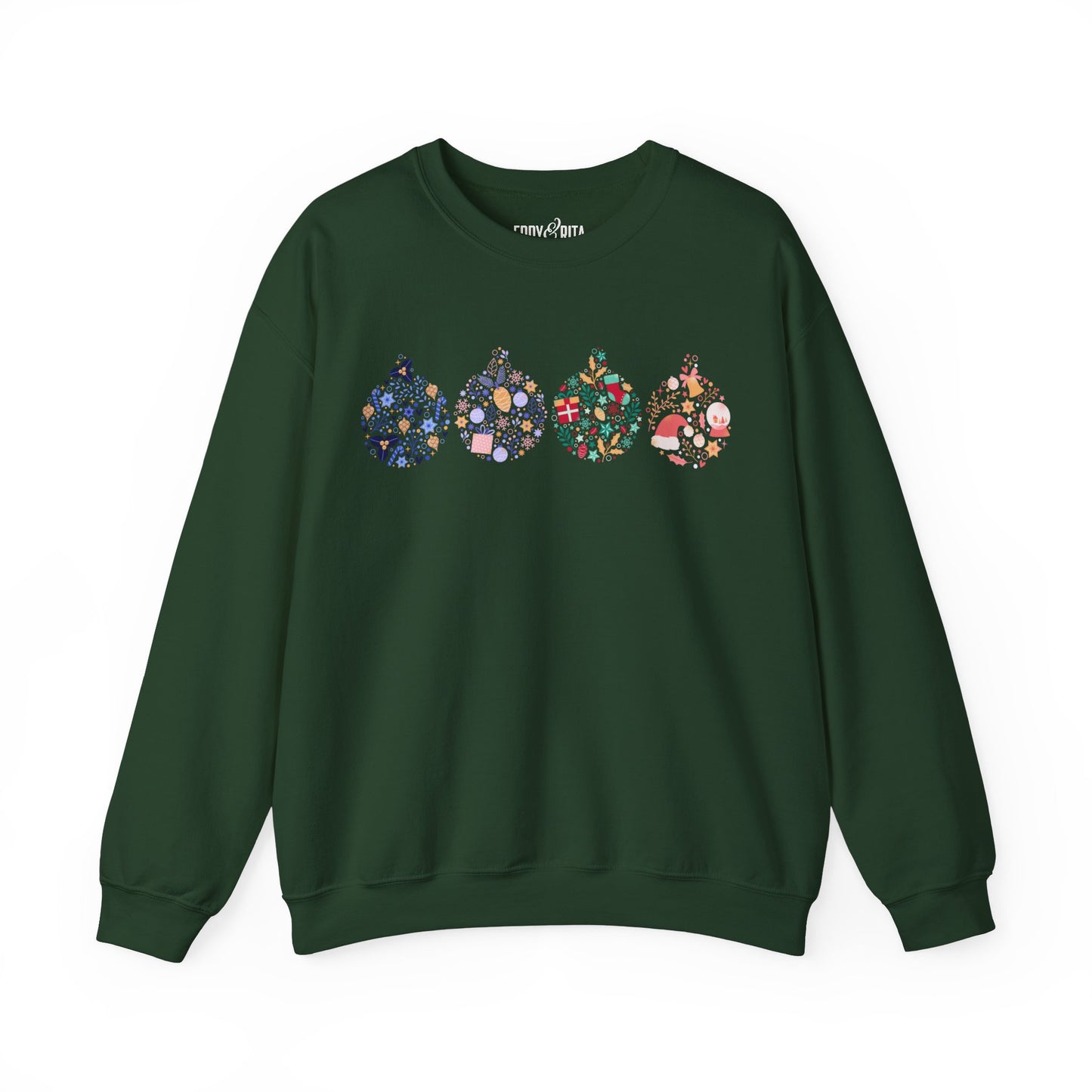 Women’s Heavy Sweatshirt – Four Ornate Christmas Ornaments Design | Cozy and Festive Holiday Pullover