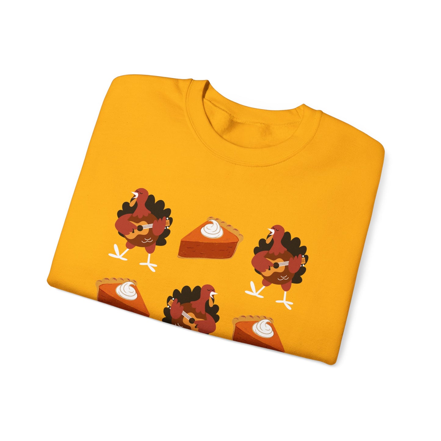 Women's Heavy Sweatshirt – "Turkeys and Pies Gobble Gobble" Fun Thanksgiving Graphic Sweatshirt