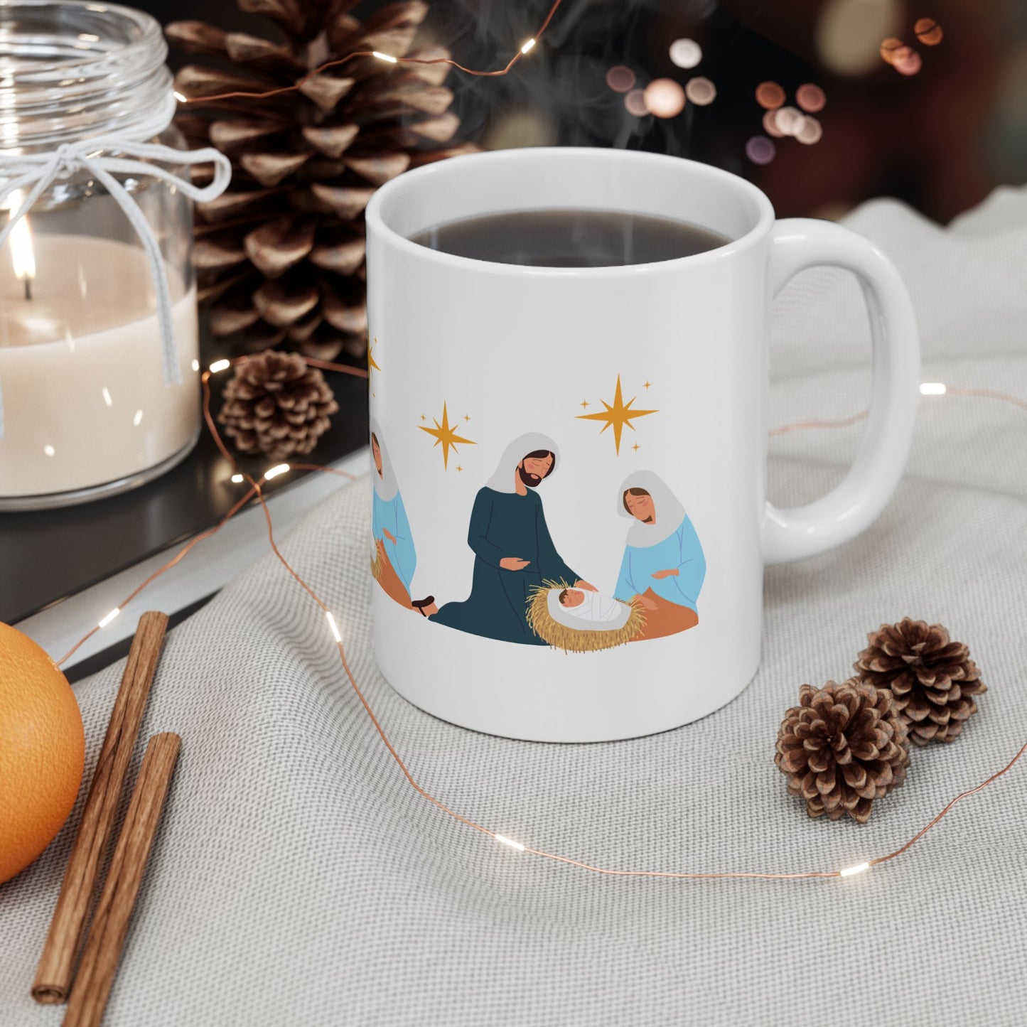 11 oz Ceramic Mug – “Nativity Manger” Design | Inspirational and Elegant Christmas Coffee Cup