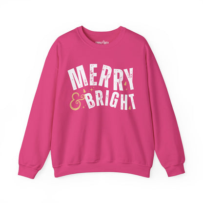 Women's Heavy Sweatshirt – "Merry and Bright" Festive Christmas Graphic Sweatshirt