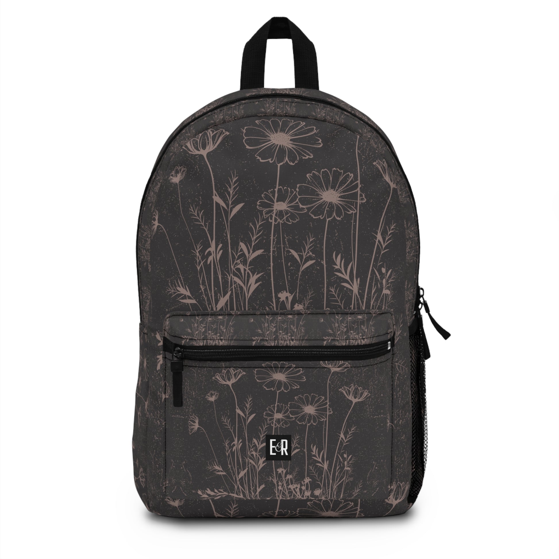 Eddy and Rita Women's Charcoal Backpack with Dusty Lavender Wildflowers - Premium Designer Bag