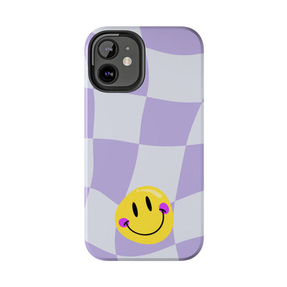 Light Purple Checked Smiley Face Cell Phone Case - Cheerful and Stylish Protective Cover