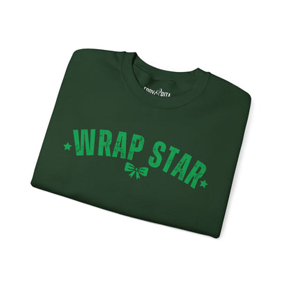 Women's Heavy Sweatshirt – "Wrap Star" Fun Holiday Gift Wrapping Graphic Sweatshirt