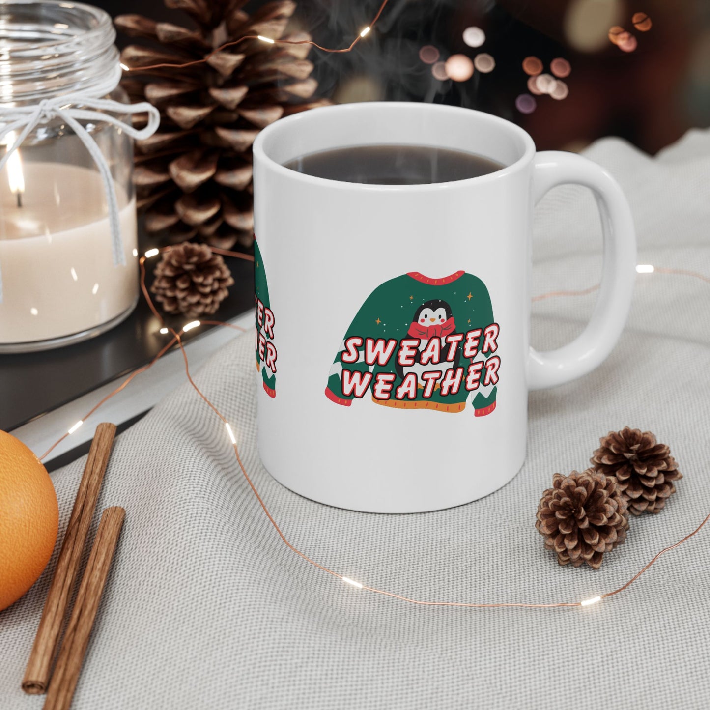 11 oz Ceramic Mug – “Sweater Weather” | Cozy and Festive Fall & Winter Coffee Cup