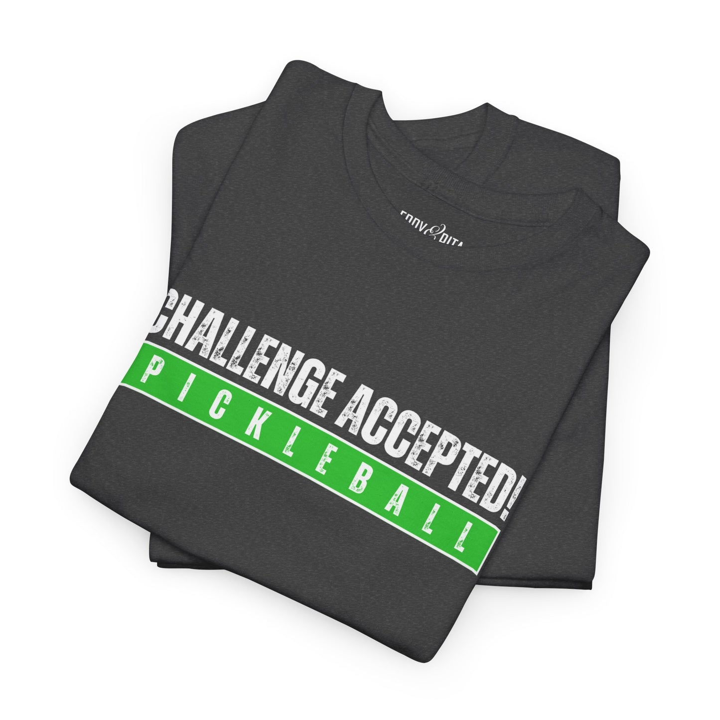 Eddy and Rita Unisex Heavy Cotton T-Shirt - "Challenge Accepted Pickleball" Graphic Tee for Sports Enthusiasts