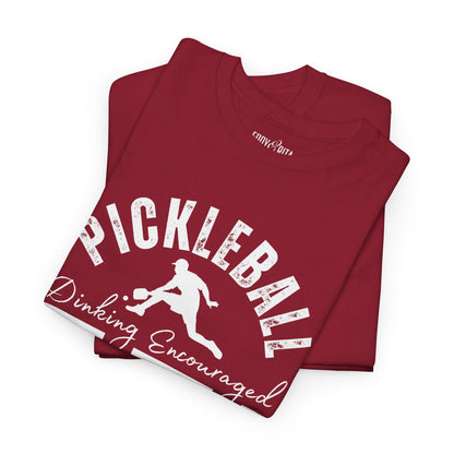 Eddy and Rita Men's Heavy Cotton T-Shirt - "Pickleball Dinking Encouraged" Graphic Tee for Pickleball Enthusiasts