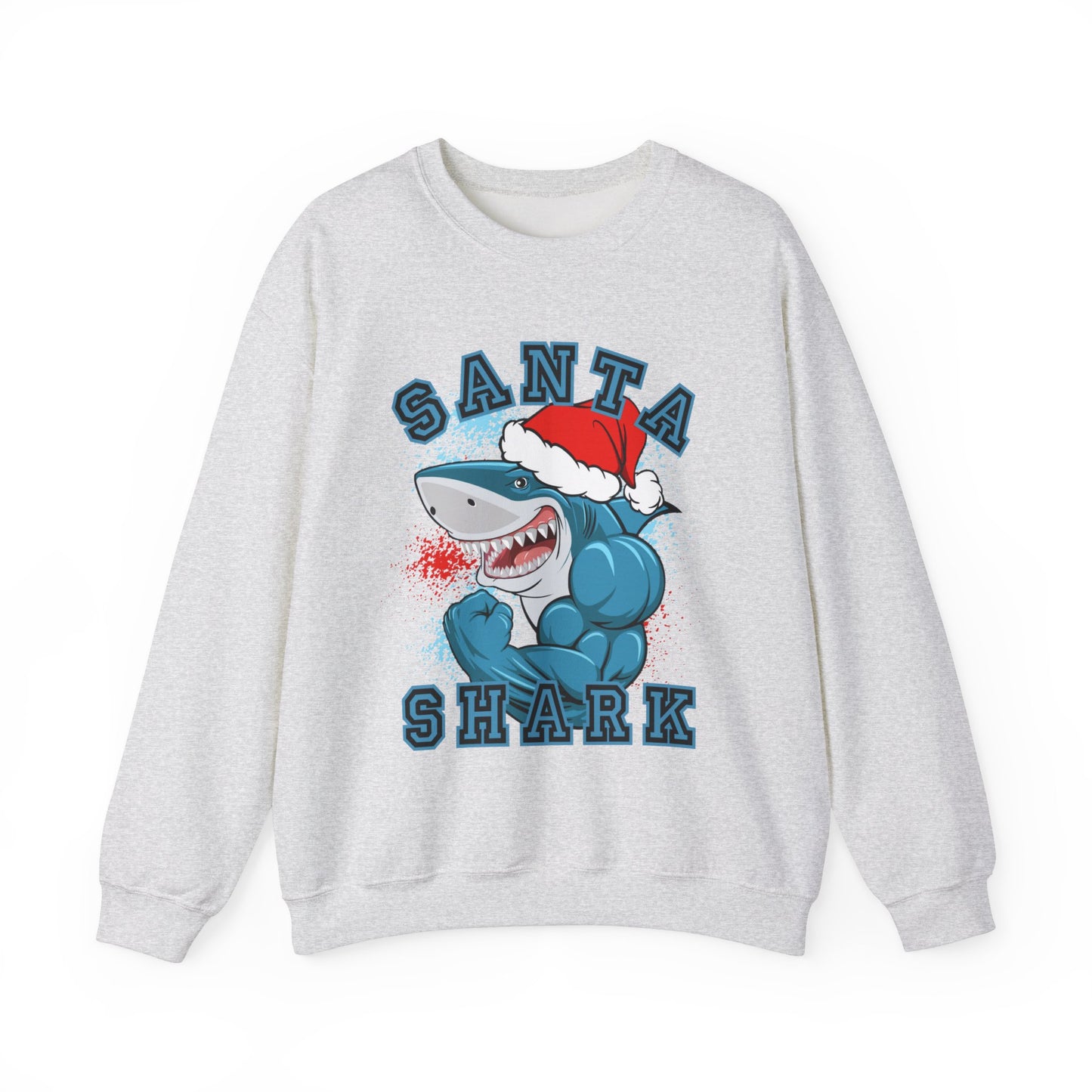 Ugly Men's Christmas Sweatshirt: Santa Shark - Festive and Fun Muscle-Bound Shark Design