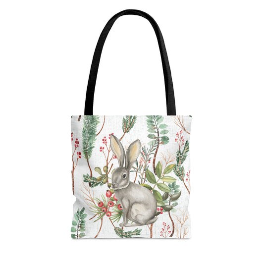 Rabbit on White Botanical Large Tote Bag: Nature-Inspired Bunny Design - Eddy and Rita