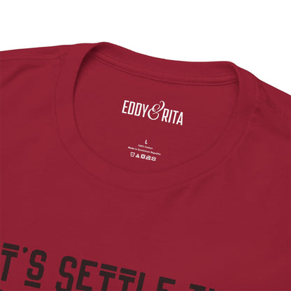 Eddy and Rita Men's Heavy Cotton T-Shirt - "Let's Settle This on the Court Pickleball" Graphic Tee for Pickleball Enthusiasts