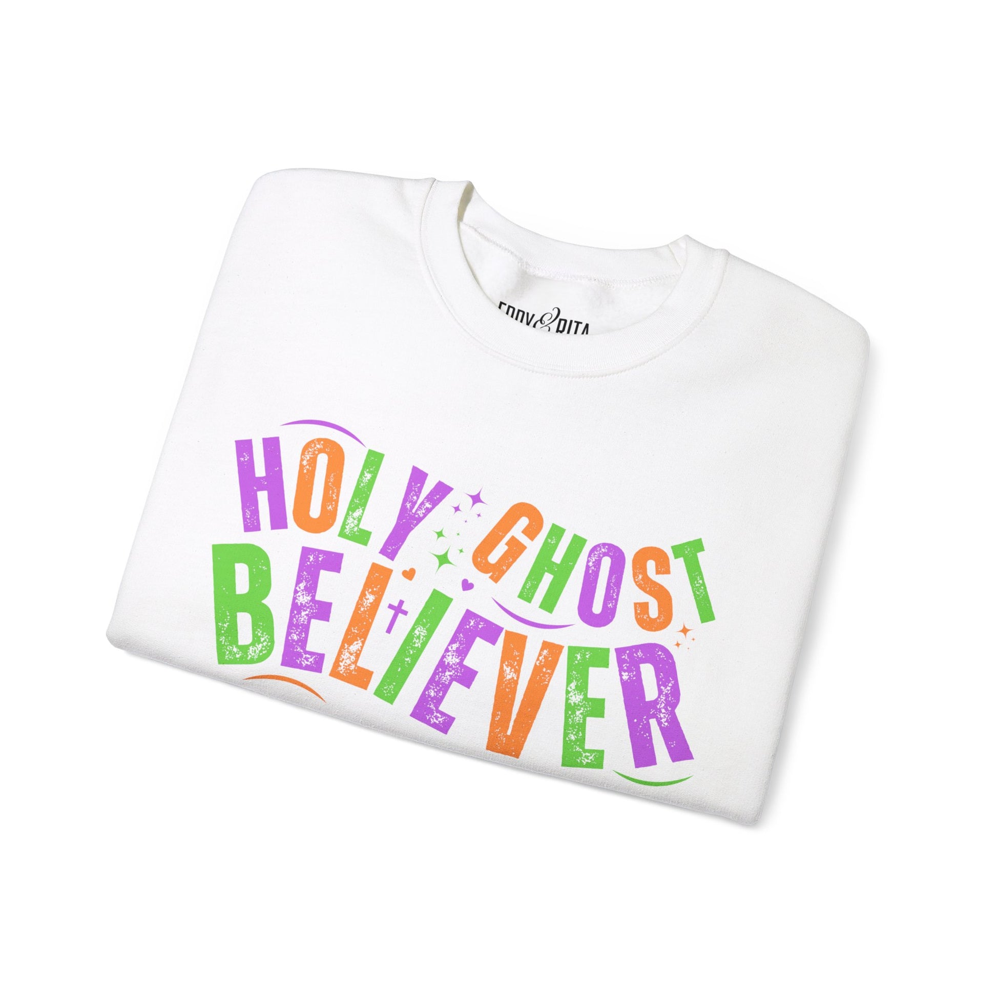 Women's Heavy Sweatshirt - "Holy Ghost Believer" Halloween Colors Graphic Pullover