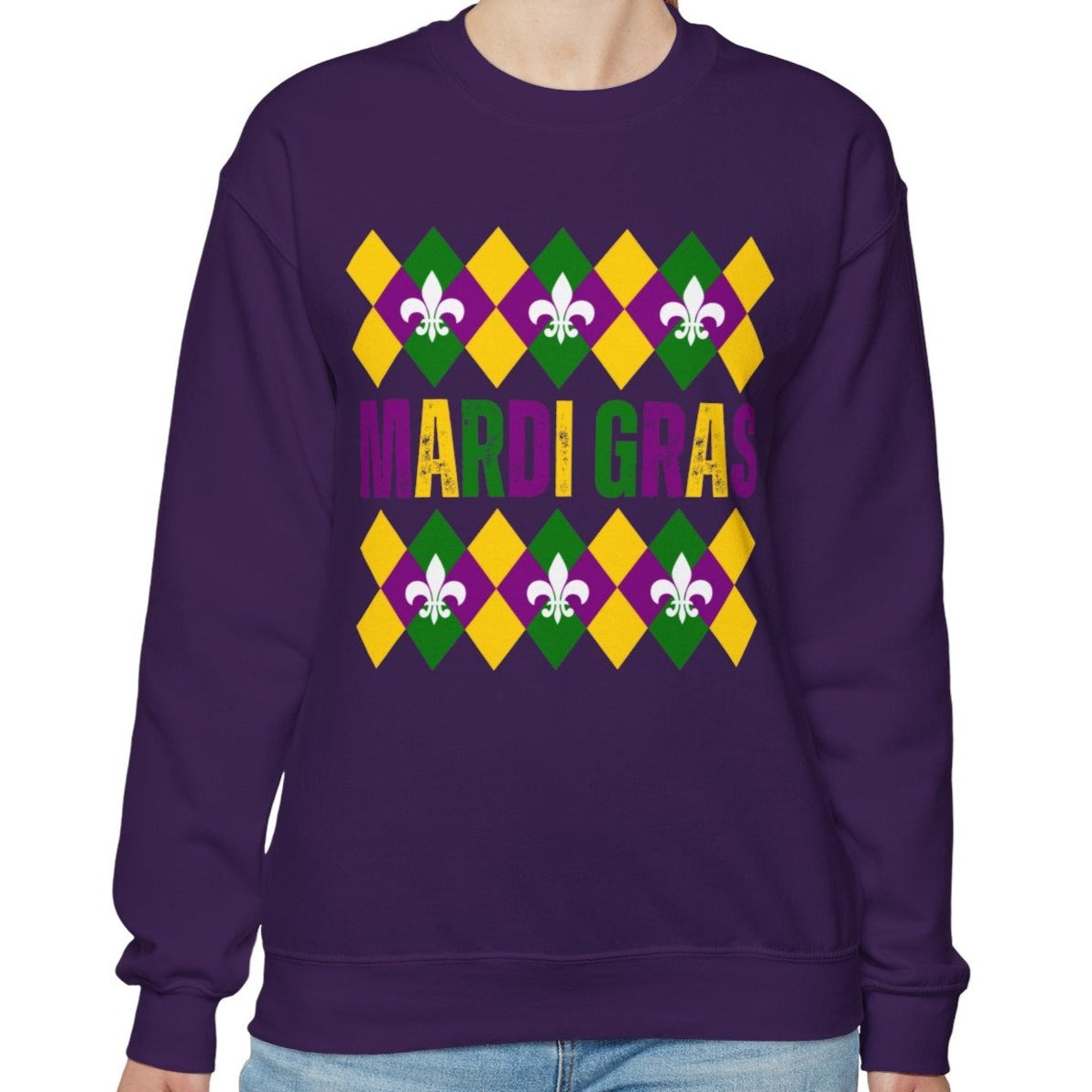 Mardi Gras Fleur-de-Lis Women's Sweatshirt: Festive Comfort with Stylish Elegance - Eddy and Rita