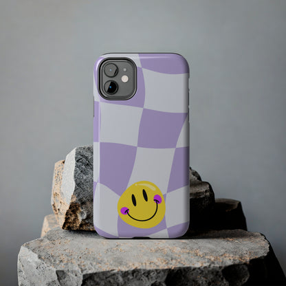 Light Purple Checked Smiley Face Cell Phone Case - Cheerful and Stylish Protective Cover