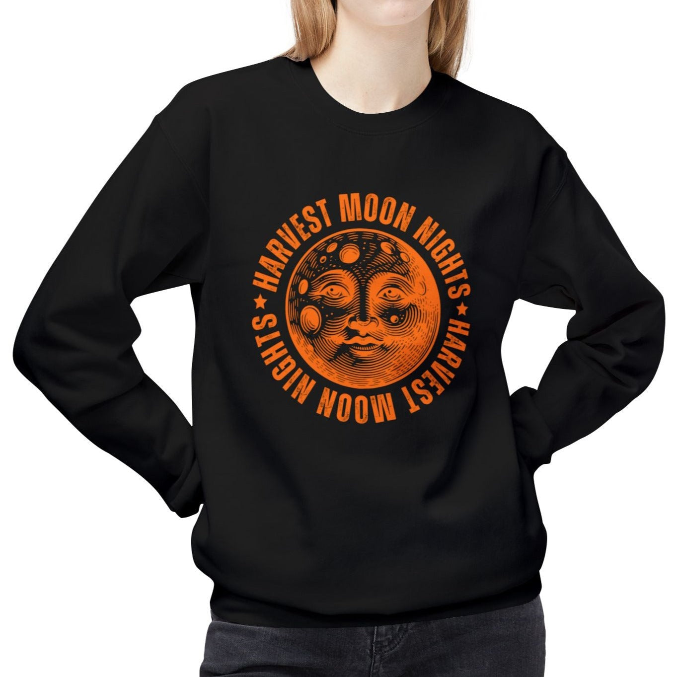 Eddy and Rita Women's Midweight Sweatshirt - "Harvest Moon Nights" Cozy Fall Graphic Pullover