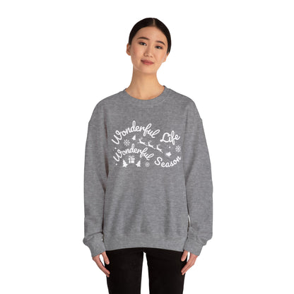 Women's Heavy Sweatshirt – "Wonderful Life Wonderful Season" Inspirational Holiday Graphic Sweatshirt