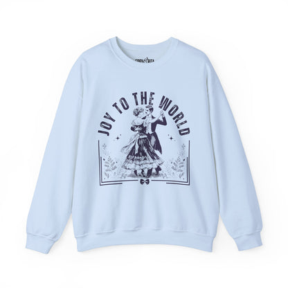 Women’s Heavy Sweatshirt – “Joy to the World” with Dancing Vintage Couple | Cozy and Charming Holiday Apparel