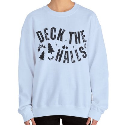 Women's Heavy Sweatshirt – "Deck the Halls" Festive Holiday Graphic Sweatshirt