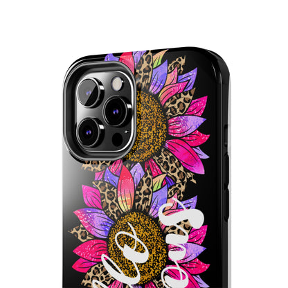 Hello Gorgeous Pink Purple Leopard Sunflowers iPhone Case - Stylish Floral Protective Cover