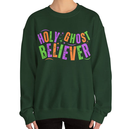 Women's Heavy Sweatshirt - "Holy Ghost Believer" Halloween Colors Graphic Pullover