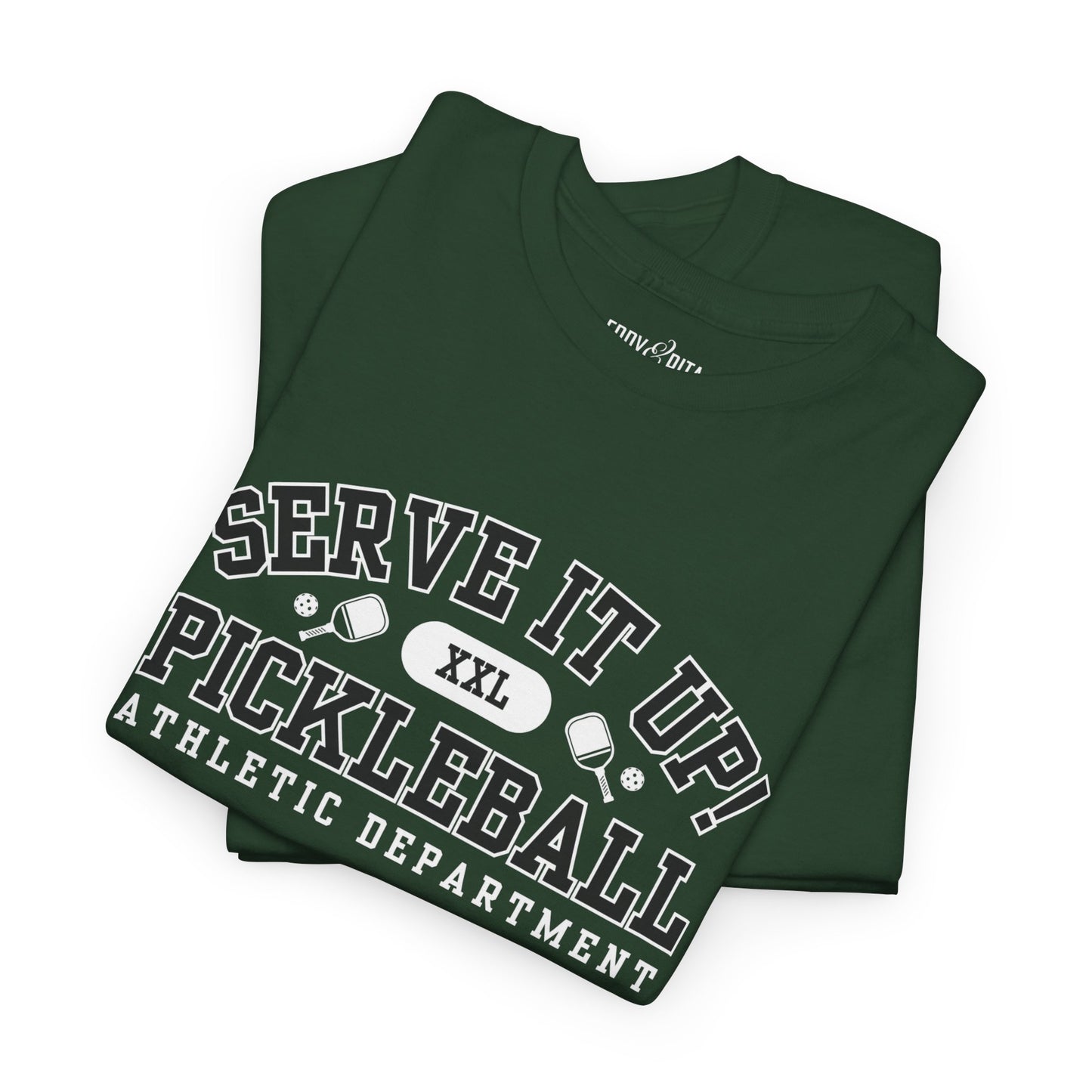 Eddy and Rita Unisex Heavy Cotton T-Shirt - "Serve It Up Pickleball Athletic Department" Graphic Tee