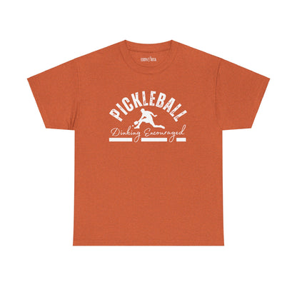 Eddy and Rita Men's Heavy Cotton T-Shirt - "Pickleball Dinking Encouraged" Graphic Tee for Pickleball Enthusiasts