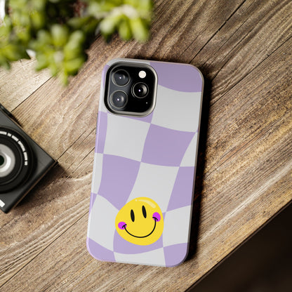 Light Purple Checked Smiley Face Cell Phone Case - Cheerful and Stylish Protective Cover