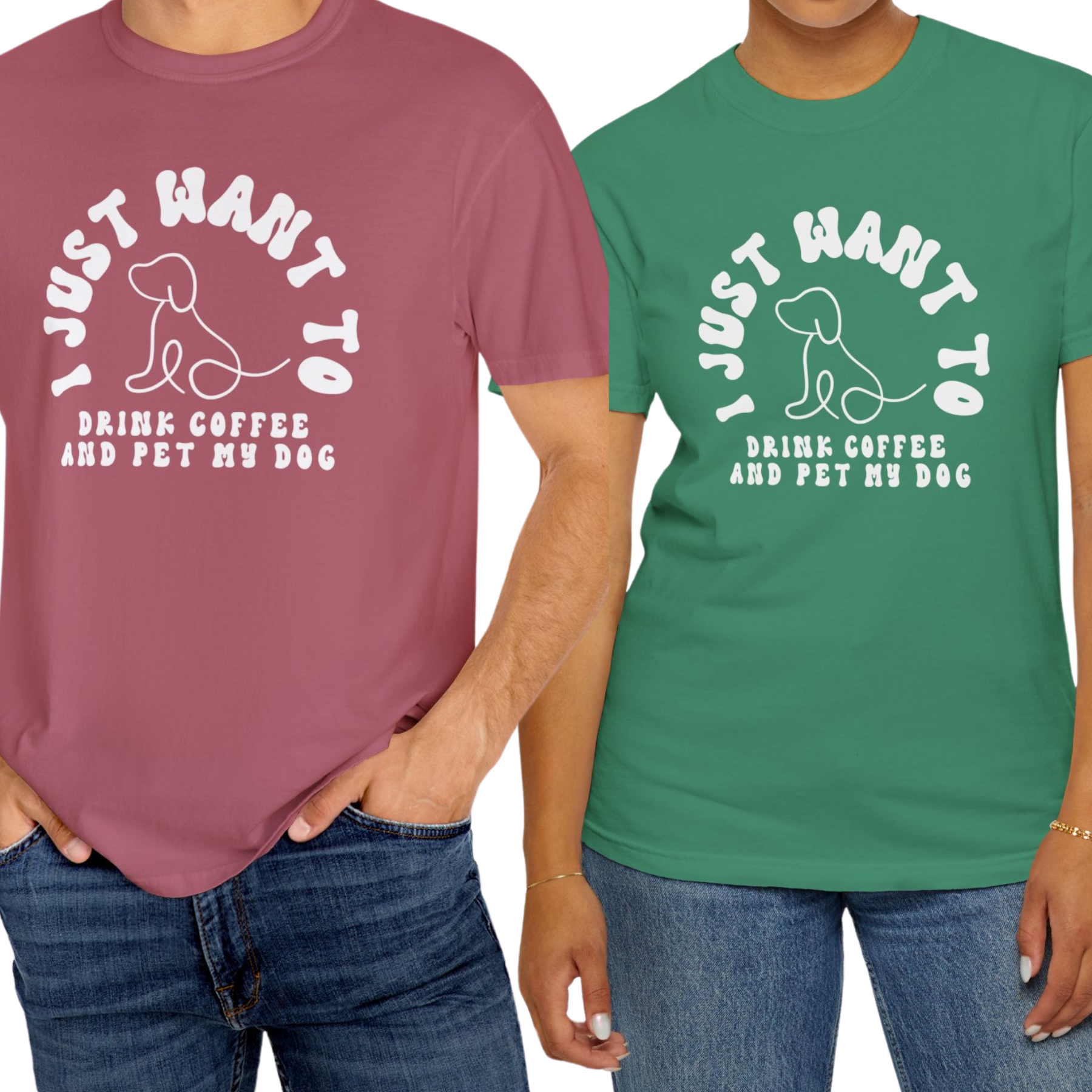 Eddy and Rita Unisex Comfort Colors T-Shirt - "I Just Want to Drink Coffee and Pet My Dog" - Cute Graphic Tee for Dog Lovers