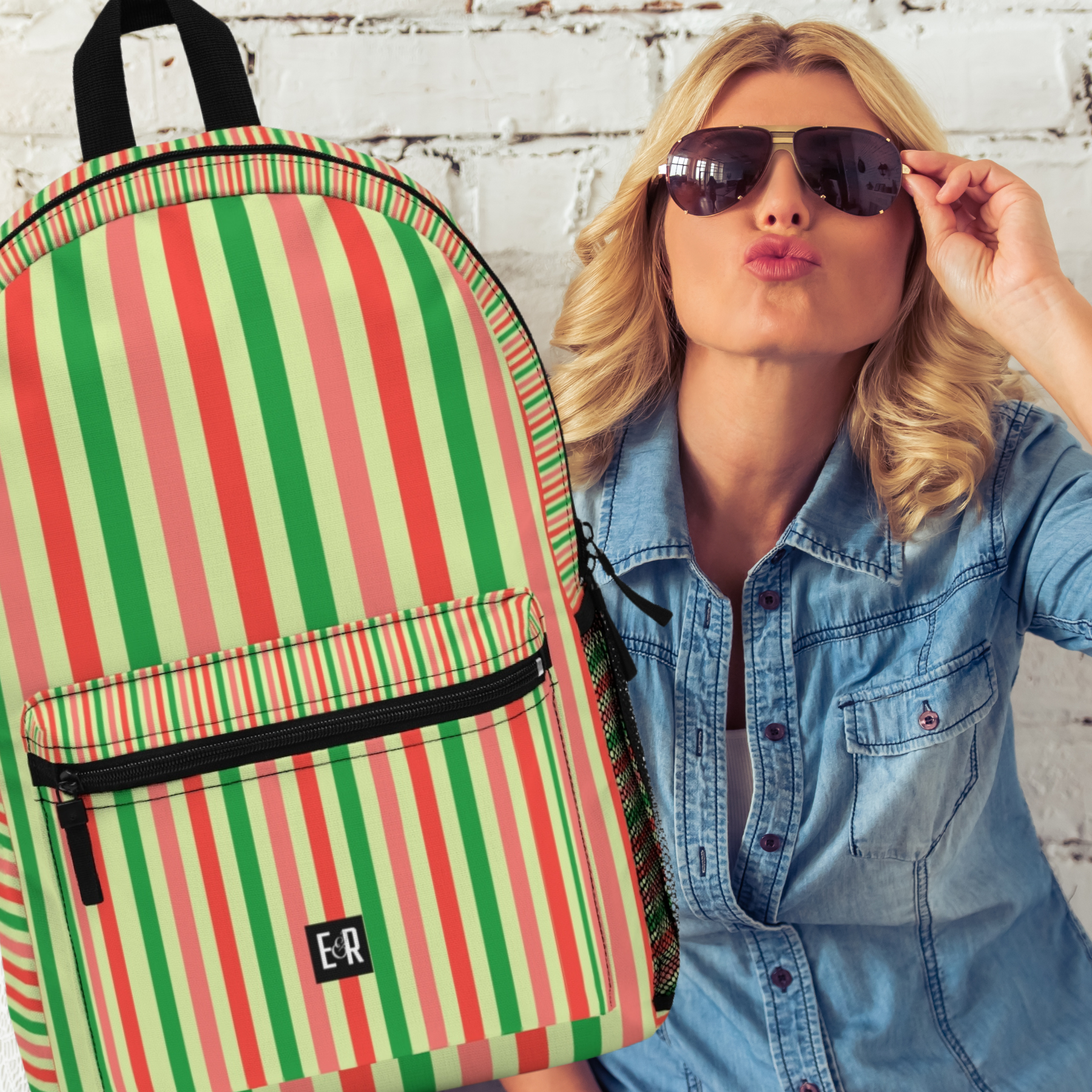 Eddy and Rita Women's Watermelon Striped Backpack - Premium Designer Bag for Stylish Moms, Nurses, and Professionals