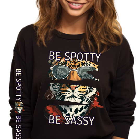 Be Spotty, Be Sassy: Tiger in Sunglasses Women's Sweatshirt with Arm Detail - Eddy and Rita