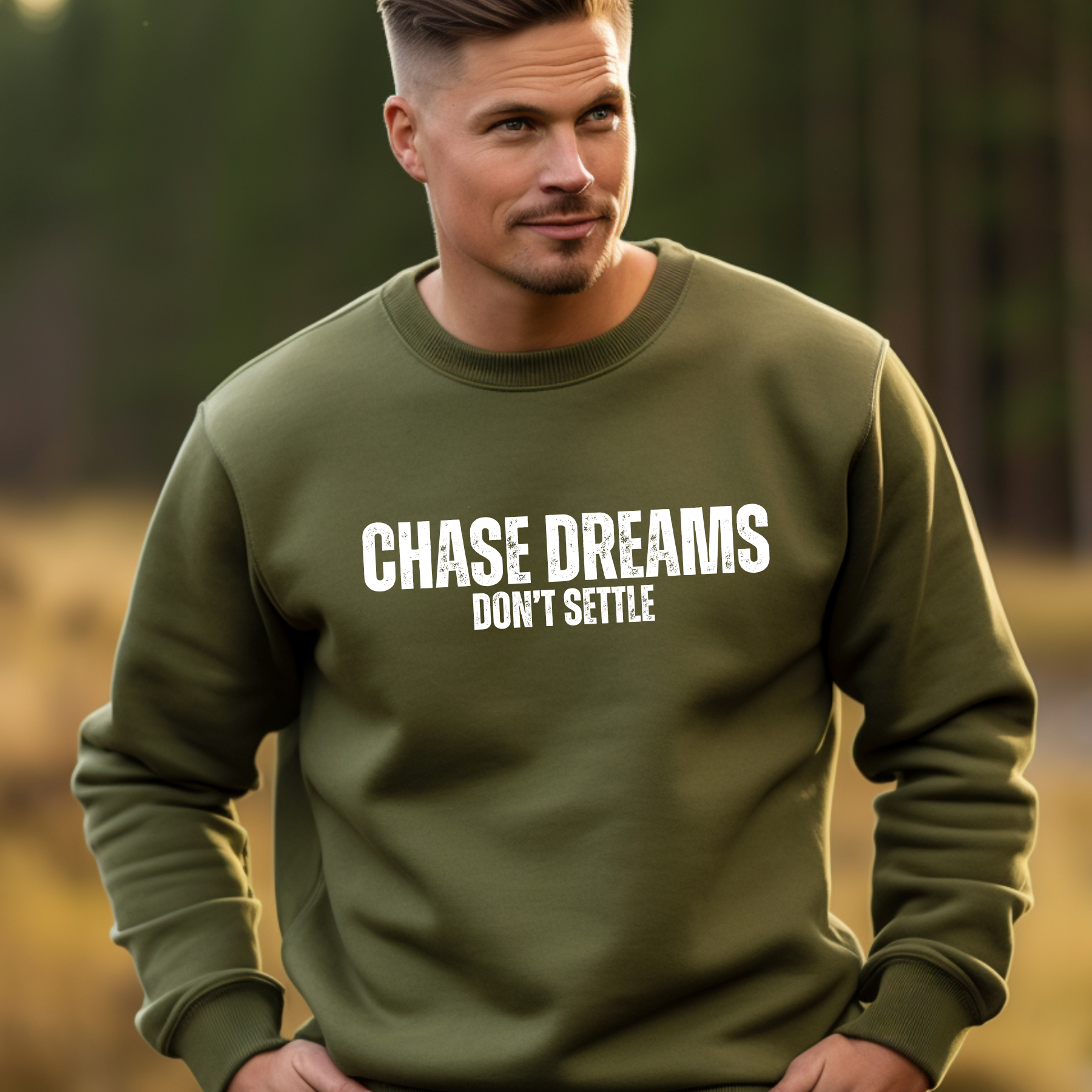 Chase Dreams, Don't Settle Men's Sweatshirt: Inspirational Comfort with Aspirational Style - Eddy and Rita