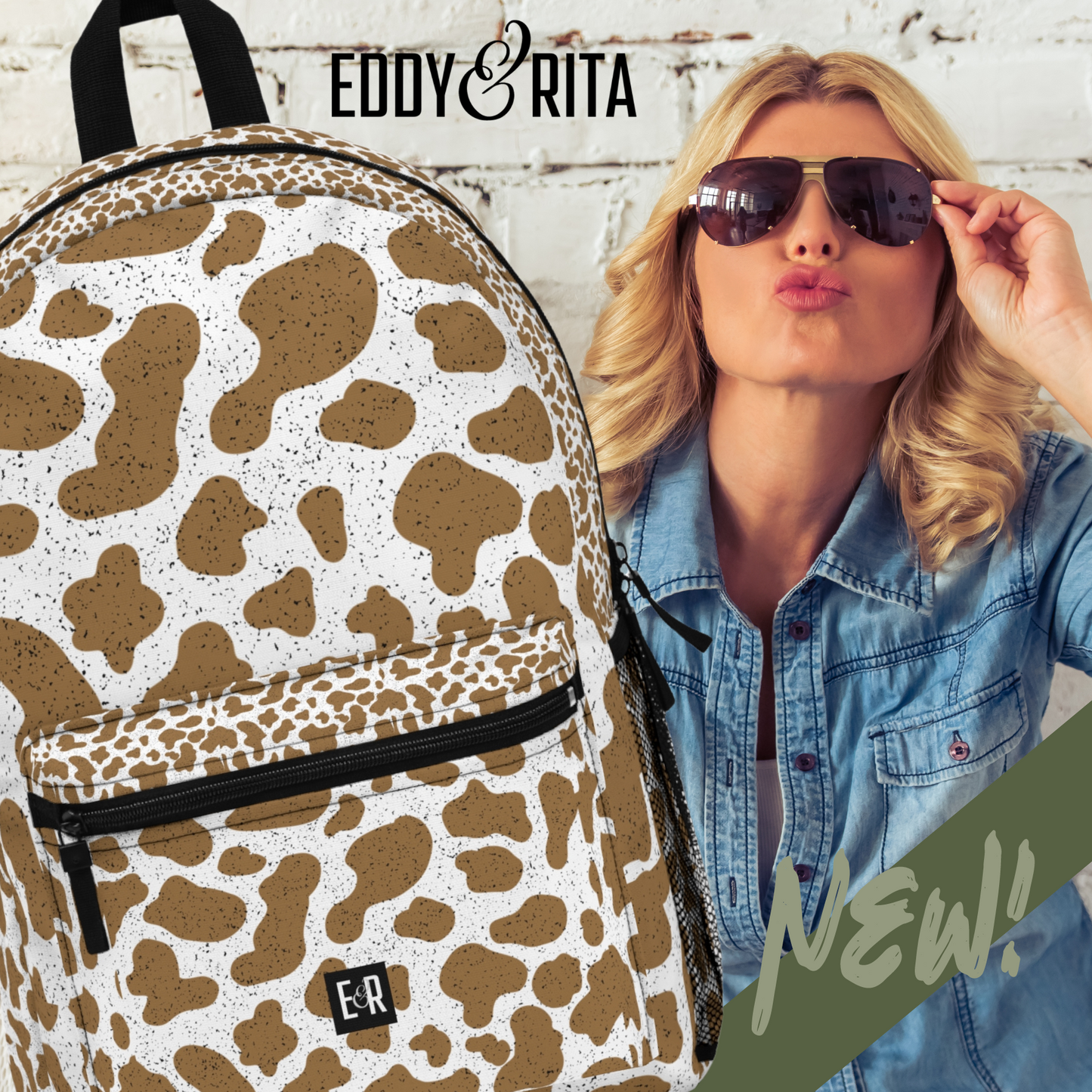 Eddy and Rita Women's Cow Print Backpack - Premium Designer Bag for Stylish Moms