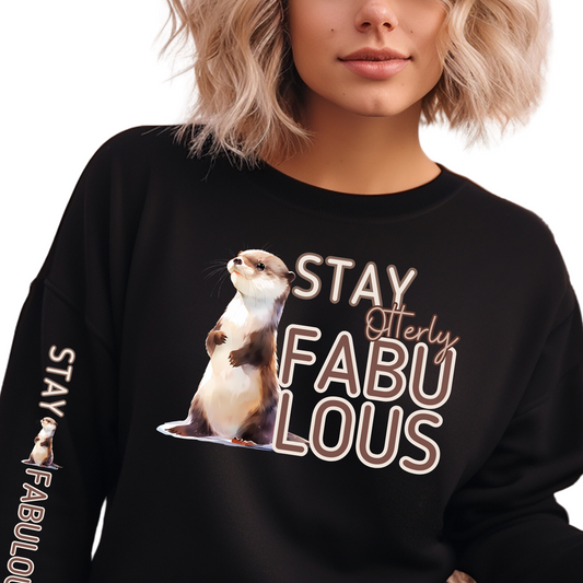 Stay Otterly Fabulous: Women's Sweatshirt with Otter and Arm Detail - Eddy and Rita