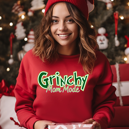 Women's 'Grinchy Mom Mode' Festive Sweatshirt - Eddy and Rita Model