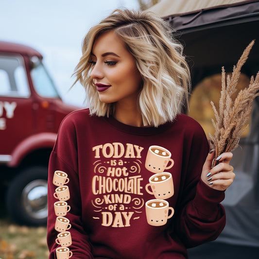 Hot Chocolate Kind of Day Women's Sweatshirt: Cozy Arm Detail and Comfortable Style - Eddy and Rita Model