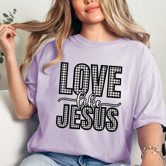 Love Like Jesus Houndstooth Tee - Women's Comfort Colors Short Sleeve T-shirt - Eddy and Rita