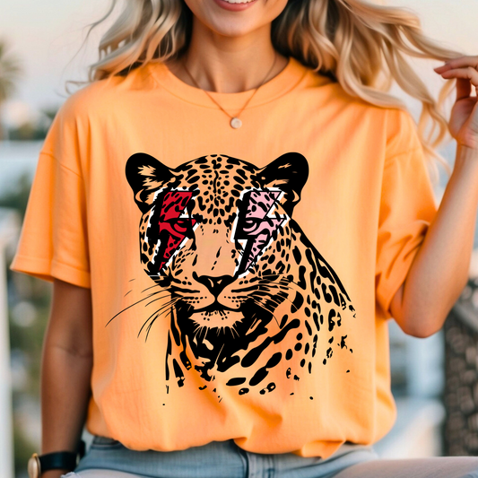 Eddy and Rita Women's Comfort Colors T-Shirt - Leopard with Lightning Bolts Rock and Roll Graphic Tee