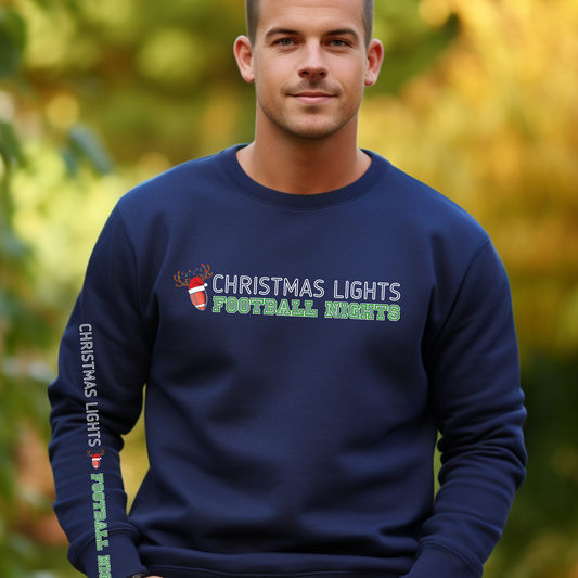 Christmas Lights Football Nights: Men's Sweatshirt with Sleeve Detail - Eddy and Rita