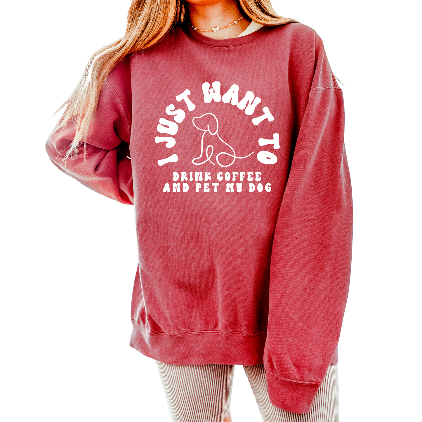 Eddy and Rita Women's - "I Just Want to Drink Coffee and Pet My Dog" Lightweight Cozy Graphic Pullover