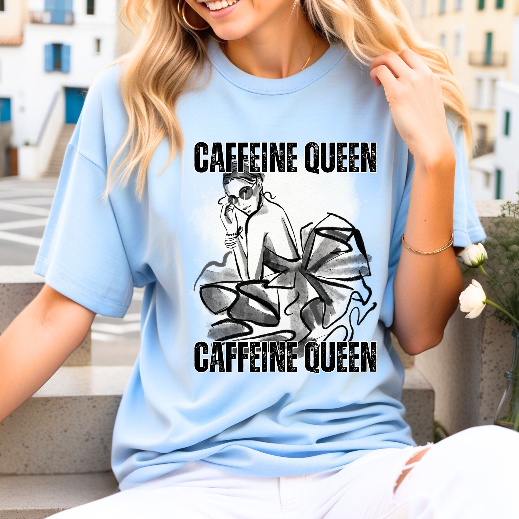 Caffeine Queen Comfort - Women's Heavy Cotton Tee for Coffee Lovers - Eddy and Rita