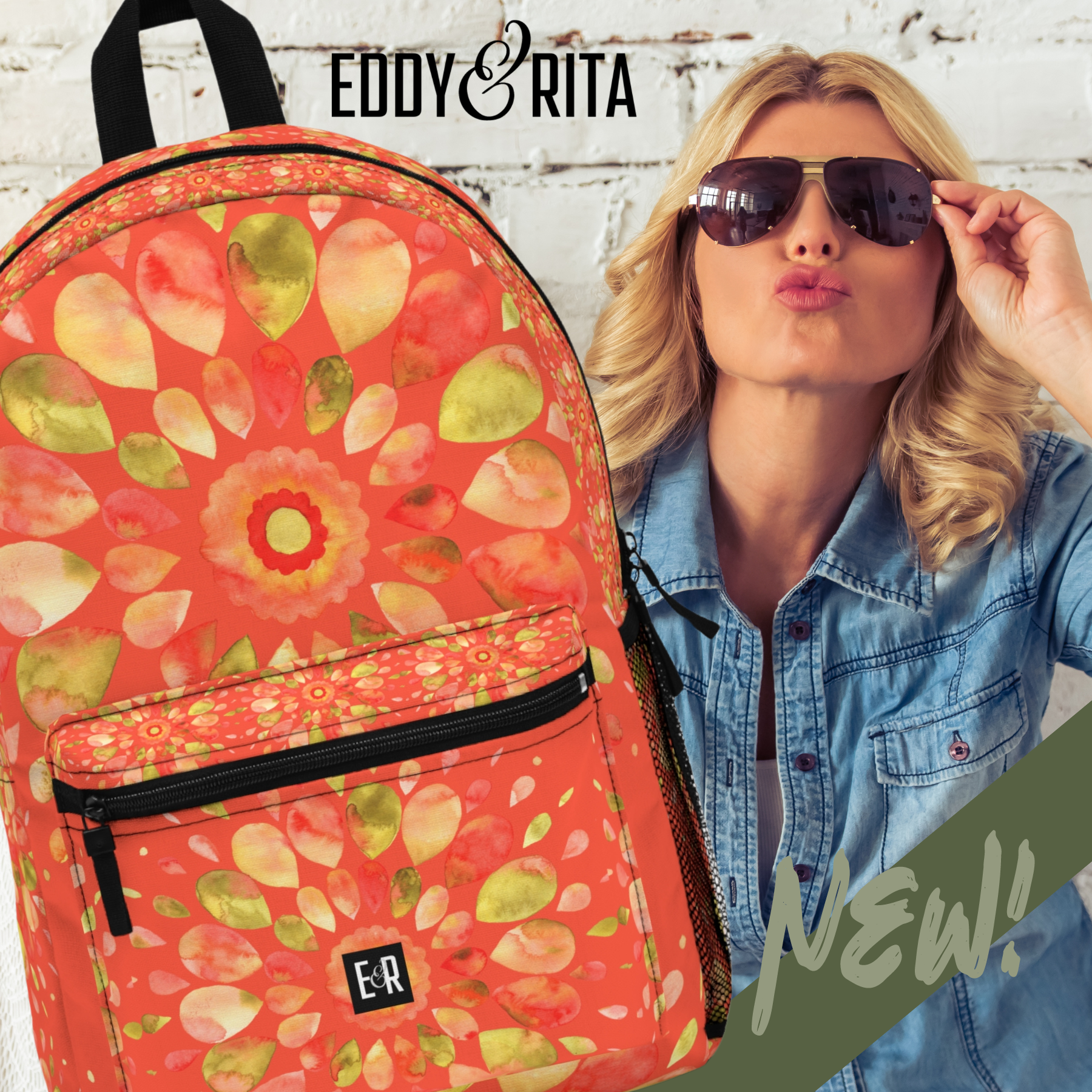 Eddy and Rita Women's Terracotta Watercolor Mandala Backpack - Premium Designer Bag for Stylish Moms