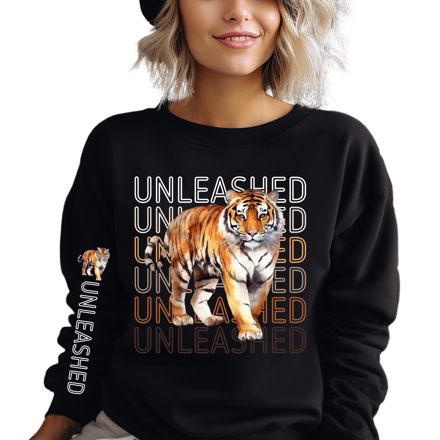 Tiger Unleashed: Women's Sweatshirt with Striking Arm Detail - Eddy and Rita