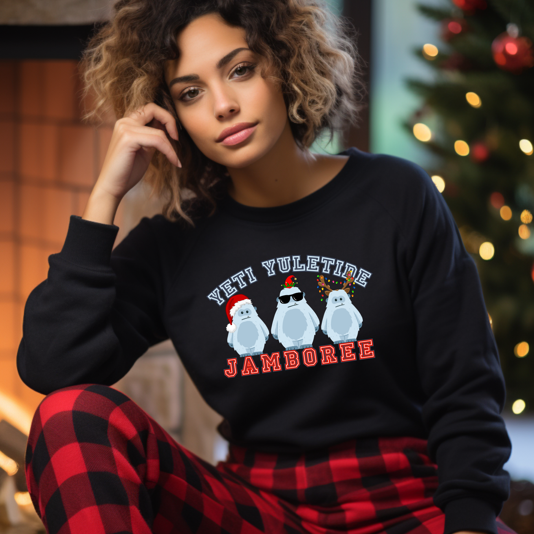 Yeti Yuletide Jamboree: Festive Women's Sweatshirt with Christmas Yetis - Eddy and Rita