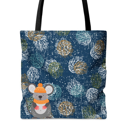 Adorable Mouse on Blue Patterned Large Tote Bag: Whimsical Critter Design - Eddy and Rita